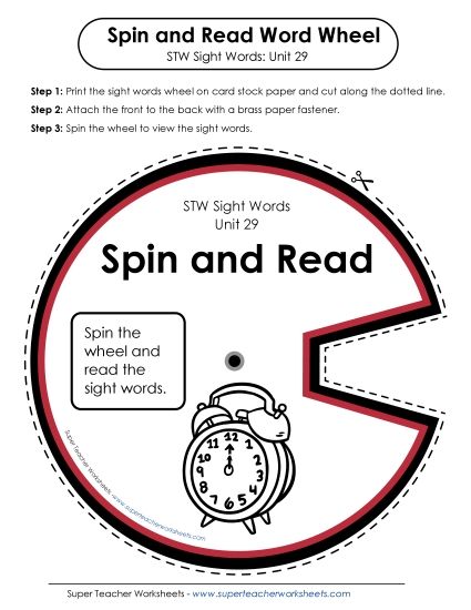 Reading Practice Tools - Spin and Read (Unit 29) (Printable PDF Worksheet)
