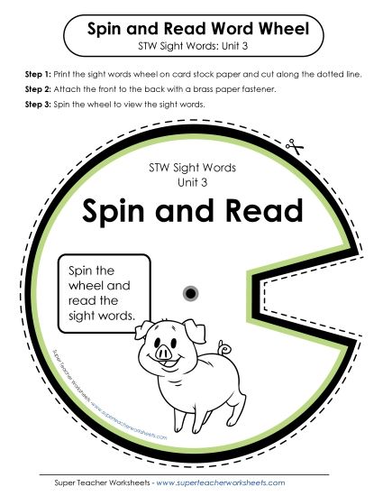 Reading Practice Tools - Spin and Read (Unit 3) (Printable PDF Worksheet)