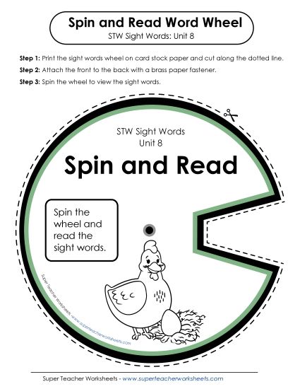 Reading Practice Tools - Spin and Read (Unit 8) (Printable PDF Worksheet)