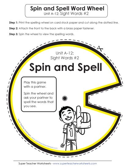 Flashcards, Word Wheel, and Slider - Spin and Spell (A-12) (Printable PDF Worksheet)