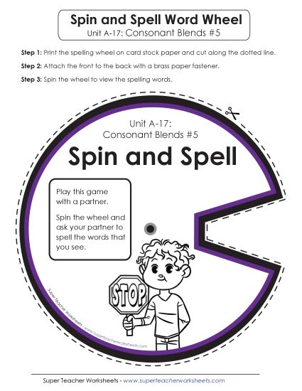 Flashcards, Word Wheel, and Slider - Spin and Spell (A-17) (Printable PDF Worksheet)