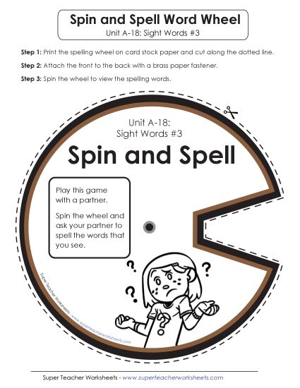 Flashcards, Word Wheel, and Slider - Spin and Spell (A-18) (Printable PDF Worksheet)