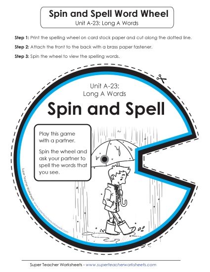 Flashcards, Word Wheel, and Slider - Spin and Spell (A-23) (Printable PDF Worksheet)