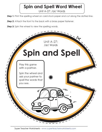 Flashcards, Word Wheel, and Slider - Spin-and-Spell (A-27) (Printable PDF Worksheet)