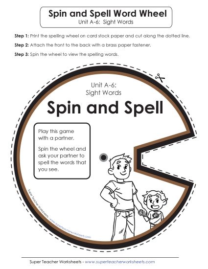 Flashcards, Word Wheel, and Slider - Spin and Spell (A-6) (Printable PDF Worksheet)