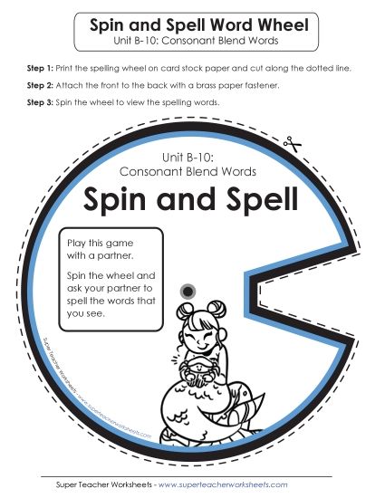Flashcards, Word Wheel, and Slider - Spin and Spell (B-10) (Printable PDF Worksheet)