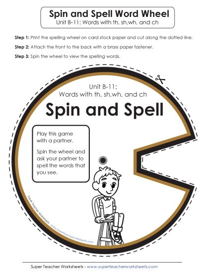 Flashcards, Word Wheel, and Slider - Spin and Spell (B-11) (Printable PDF Worksheet)