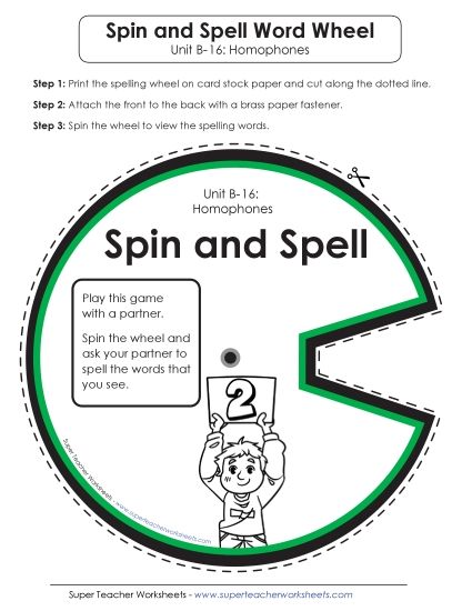 Flashcards, Word Wheel, and Slider - Spin and Spell (B-16) (Printable PDF Worksheet)