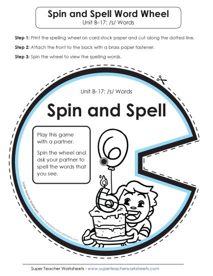 Flashcards, Word Wheel, and Slider - Spin and Spell (B-17) (Printable PDF Worksheet)