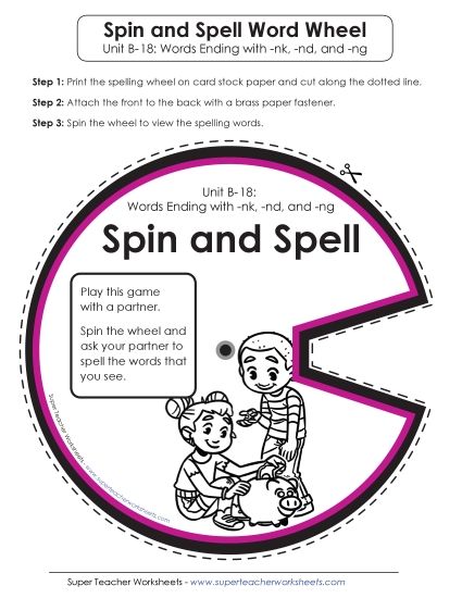 Flashcards, Word Wheel, and Slider - Spin and Spell (B-18) (Printable PDF Worksheet)