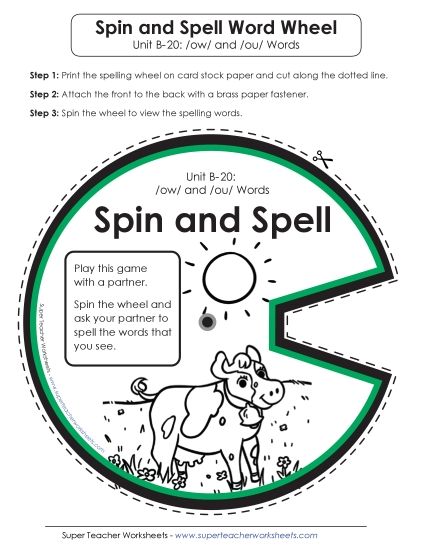 Flashcards, Word Wheel, and Slider - Spin and Spell (B-20) (Printable PDF Worksheet)