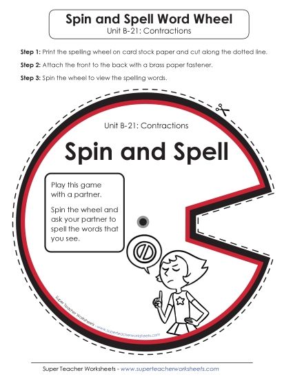 Flashcards, Word Wheel, and Slider - Spin and Spell (B-21) (Printable PDF Worksheet)
