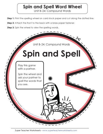 Flashcards, Word Wheel, and Slider - Spin and Spell (B-24) (Printable PDF Worksheet)