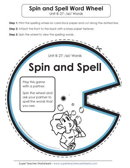 Flashcards, Word Wheel, and Slider - Spin and Spell (B-27) (Printable PDF Worksheet)