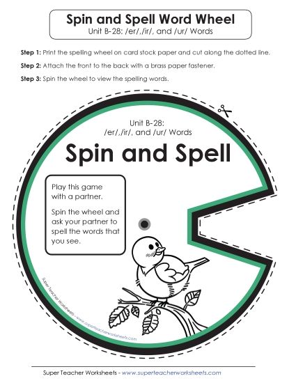Flashcards, Word Wheel, and Slider - Spin-and-Spell (B-28) (Printable PDF Worksheet)