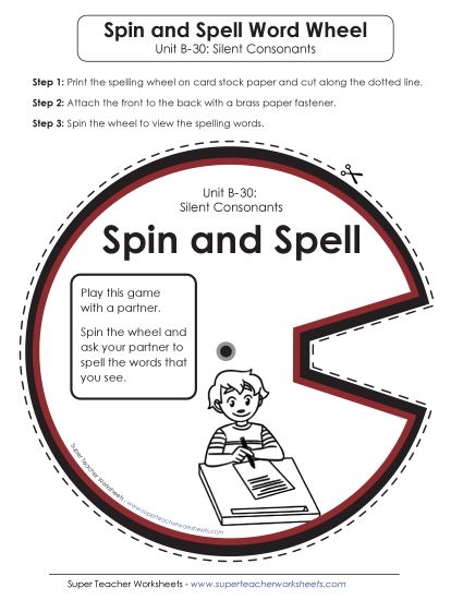 Flashcards, Word Wheel, and Slider - Spin-and-Spell (B-30) (Printable PDF Worksheet)