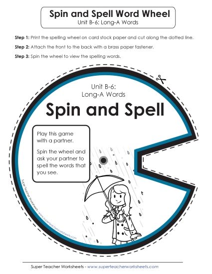 Flashcards, Word Wheel, and Slider - Spin and Spell (B-6) (Printable PDF Worksheet)