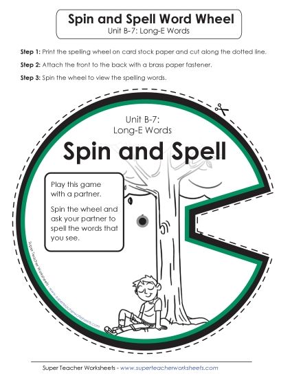 Flashcards, Word Wheel, and Slider - Spin and Spell (B-7) (Printable PDF Worksheet)