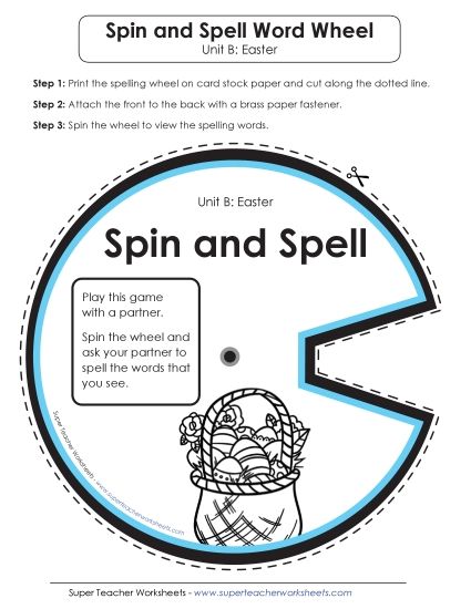 Flashcards, Word Wheel, and Slider - Spin-and-Spell (B-Easter) (Printable PDF Worksheet)