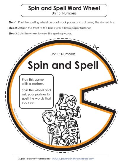 Flashcards, Word Wheel, and Slider - Spin and Spell (B-Number Words)  (Printable PDF Worksheet)