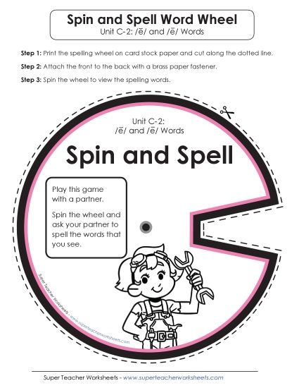 Flashcards and Word Wheel - Spin and Spell (C-2) (Printable PDF Worksheet)