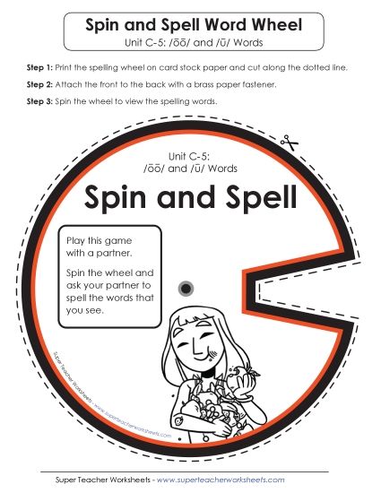 Flashcards and Word Wheel - Spin and Spell (C-5) (Printable PDF Worksheet)