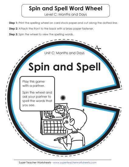Flashcards and Word Wheel - Spin and Spell (C-Months and Days)  (Printable PDF Worksheet)