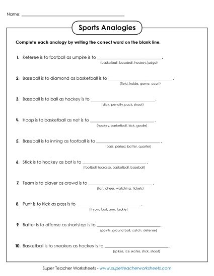 Sports Analogies (Printable PDF Worksheet)