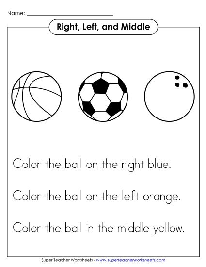 Right, Left, Middle - Sports (Printable PDF Worksheet)