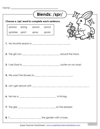 Worksheets - Spr- Sentences (Printable PDF Worksheet)