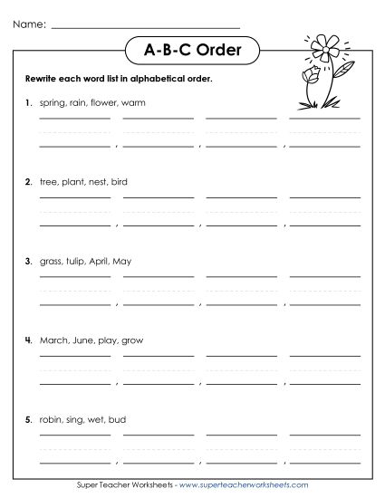 ABC Order - Spring ABC Order Activity (Printable PDF Worksheet)