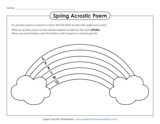 Poetry Writing - Spring Acrostic Poem Writing (Printable PDF Worksheet)
