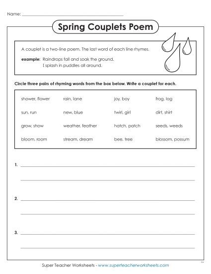 Poetry Writing - Spring Couplets Writing (Printable PDF Worksheet)
