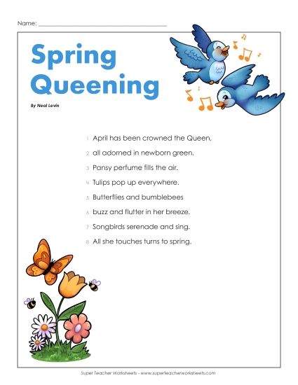 Poems - Spring Queening (Poetry) (Printable PDF Worksheet)