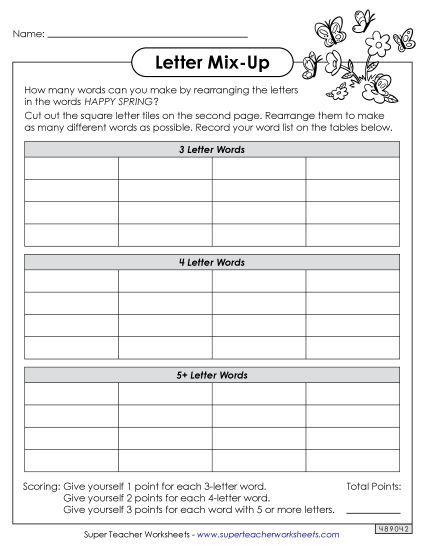 Puzzles & Crafts - Spring Word Mix-Up (Intermediate) (Printable PDF Worksheet)