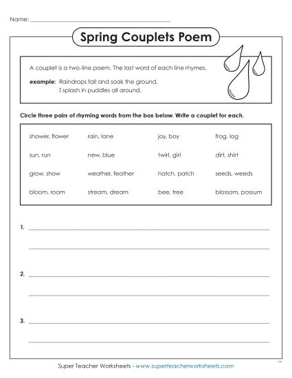 Couplets - Springtime Couplets (Printable PDF Worksheet)