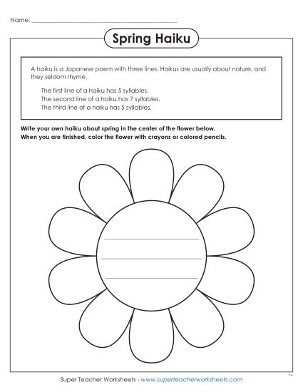Haiku - Springtime Haiku Project (Printable PDF Worksheet)