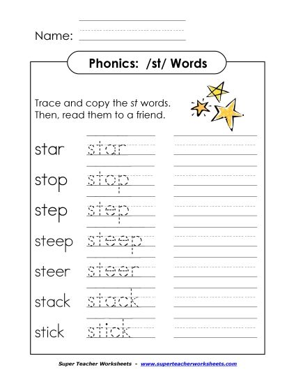Worksheets - ST Say, Trace and Write (Printable PDF Worksheet)