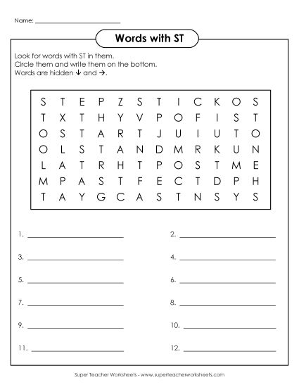 Worksheets - ST Word Search (Printable PDF Worksheet)