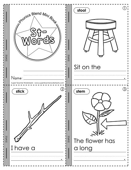Consonant Blends - St- Words Mini-Book (Printable PDF Worksheet)