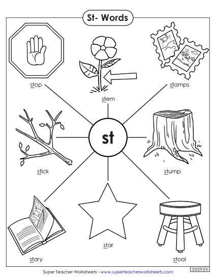Phonics Blends and Digraphs - St- Words (Printable PDF Worksheet)