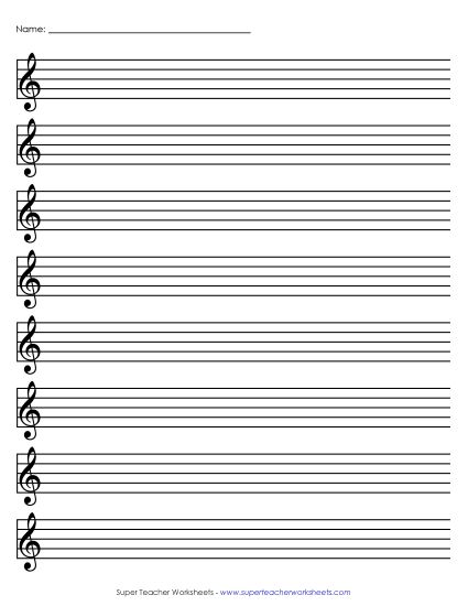Blank Staff Paper - Staff Paper (Treble) (Printable PDF Worksheet)