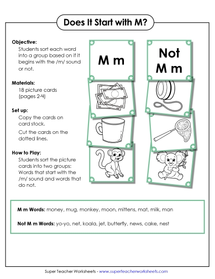 Card Games & Sorts - Starts With M - Sort (Printable PDF Worksheet)