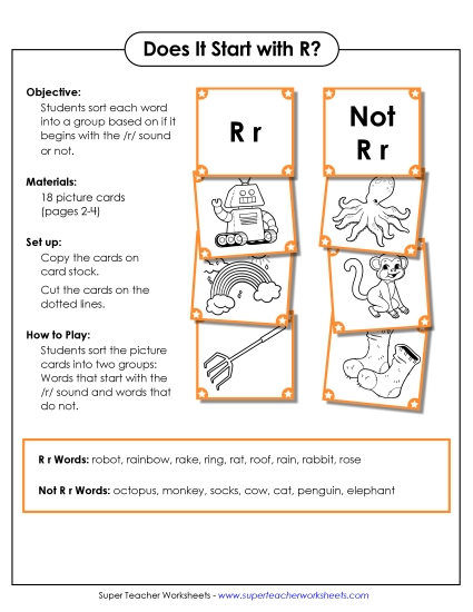Card Games & Sorts - Starts With R - Sort (Printable PDF Worksheet)