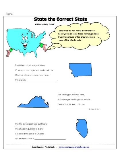 States & Capitals - State Riddles  (Printable PDF Worksheet)