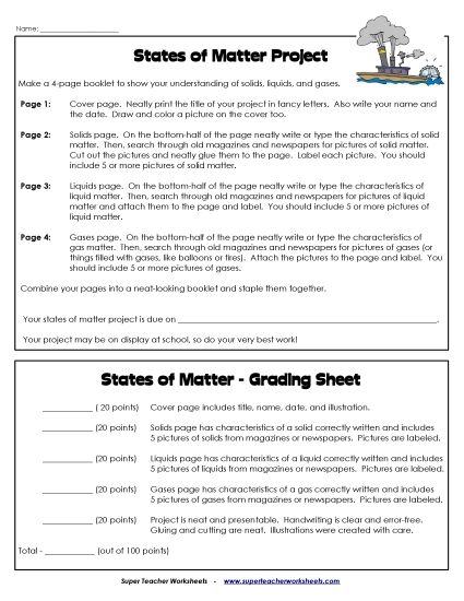 States of Matter Project (Printable PDF Worksheet)