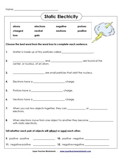 Static Electricity - Static Electricity (Printable PDF Worksheet)