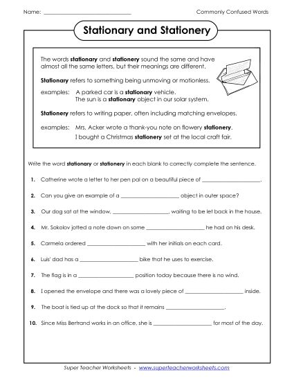 Stationary and Stationery  (Printable PDF Worksheet)