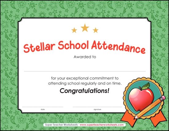 More School Awards - Stellar School Attendance (Printable PDF Worksheet)