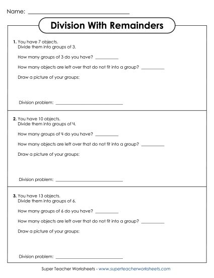 Basic Remainders - Step-by-Step Division with Remainders Practice (Printable PDF Worksheet)